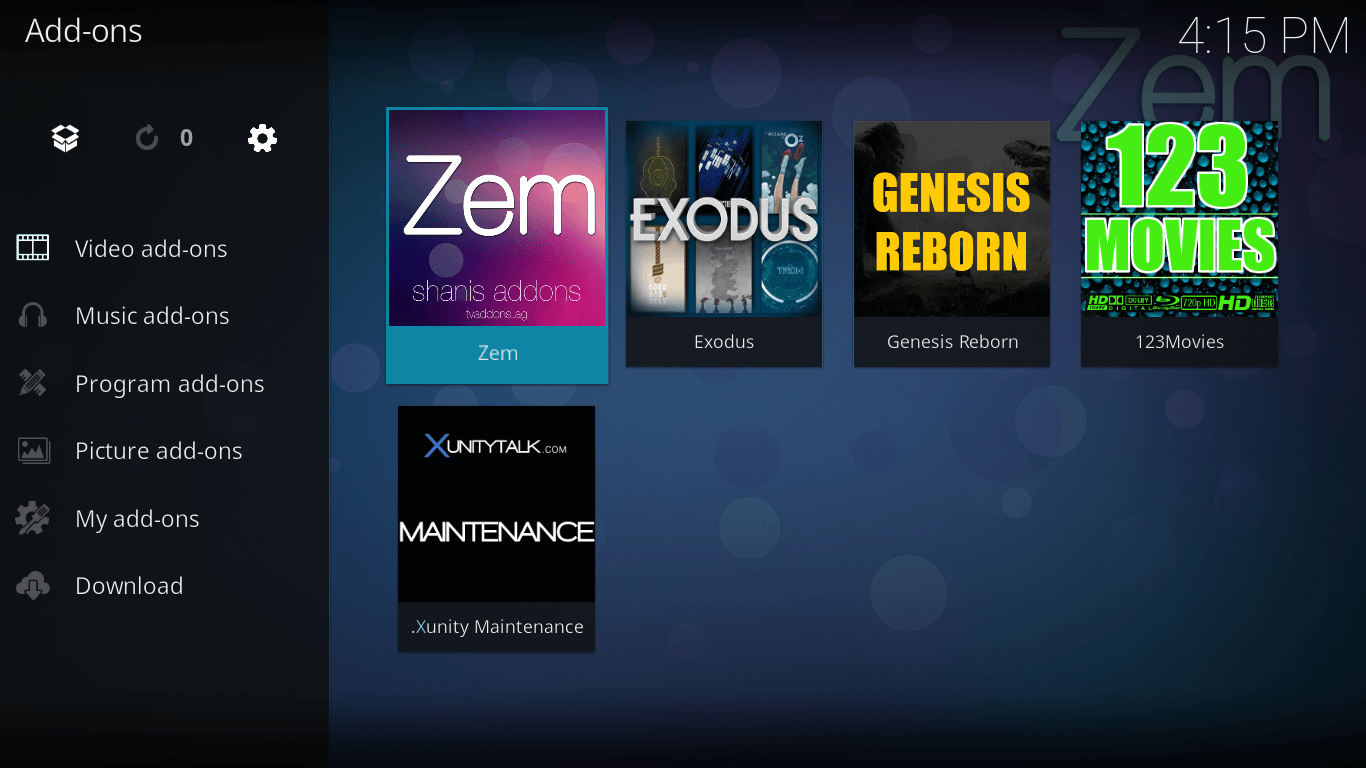 how to install zem on kodi jarvis version 16 or below