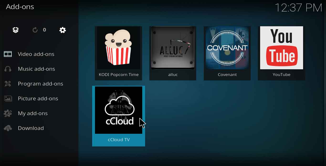 how to add ccloud on kodi jarvis version 16 or higher