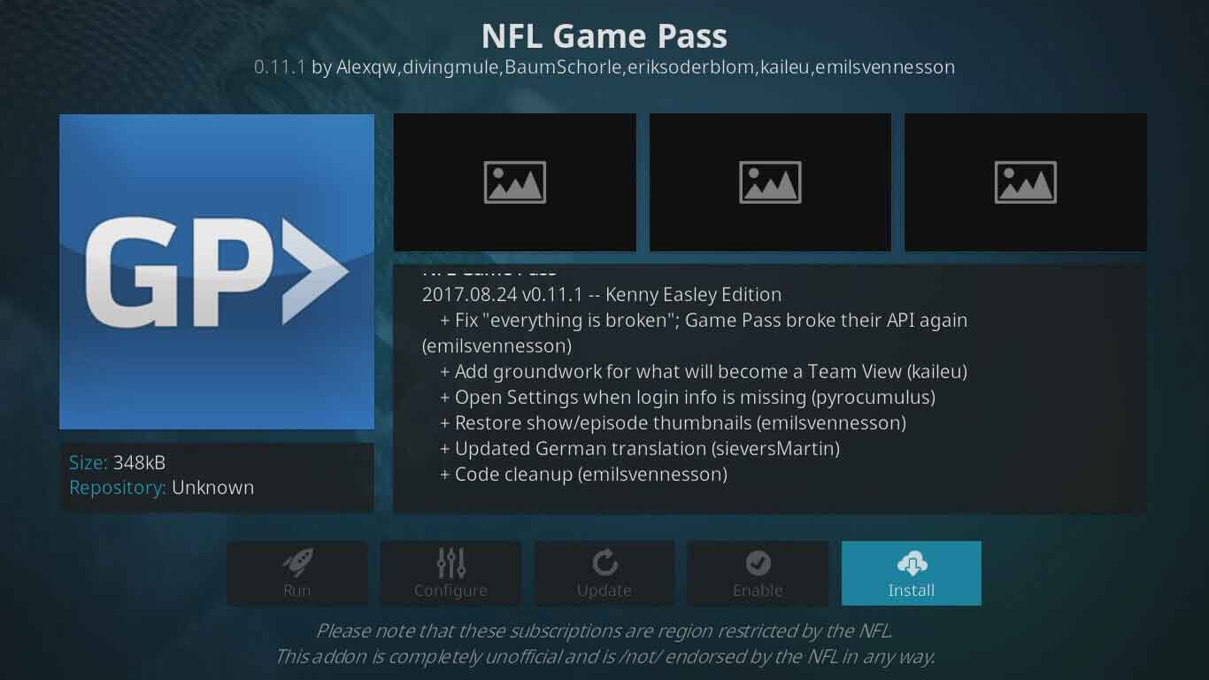 nfl game pass on kodi