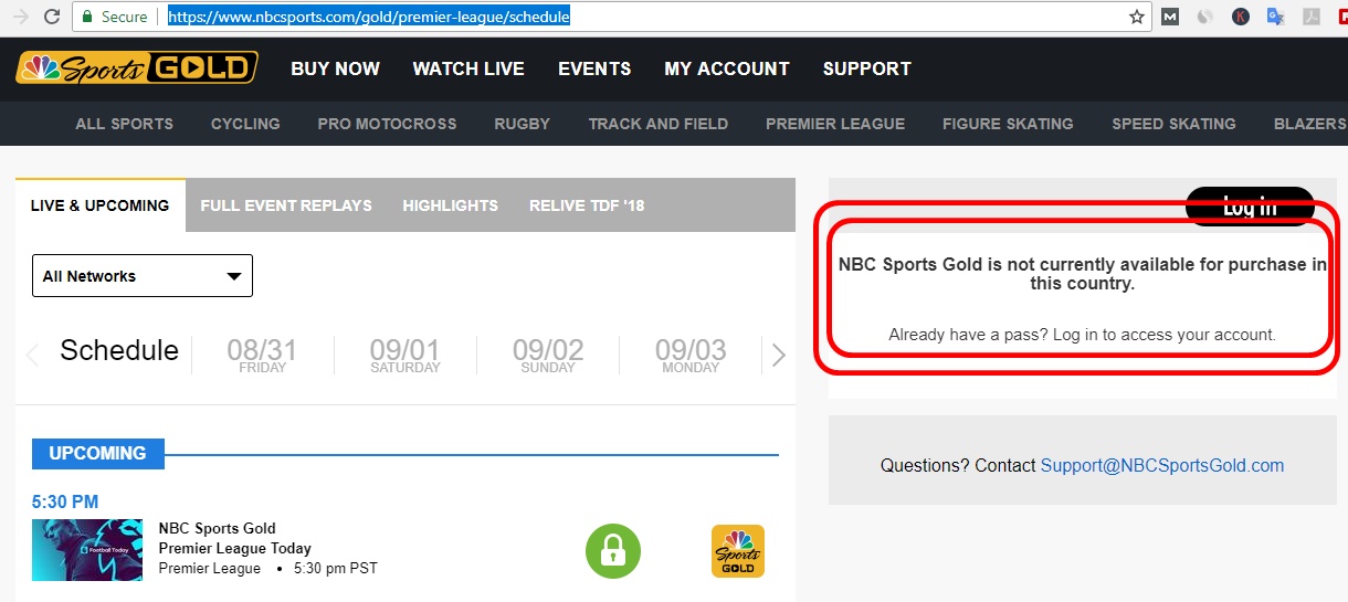 nbc not available outside USA to stream english premier league football