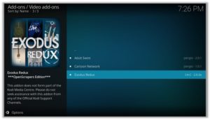 Video add-ons Exodus Redux