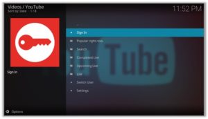 YouTube Addon Sign In